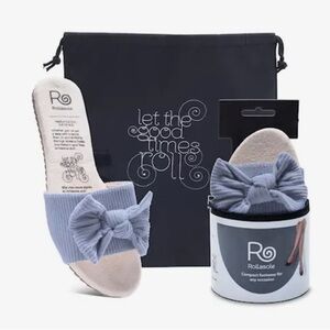 Women's Light Blue Bow Slide Flats